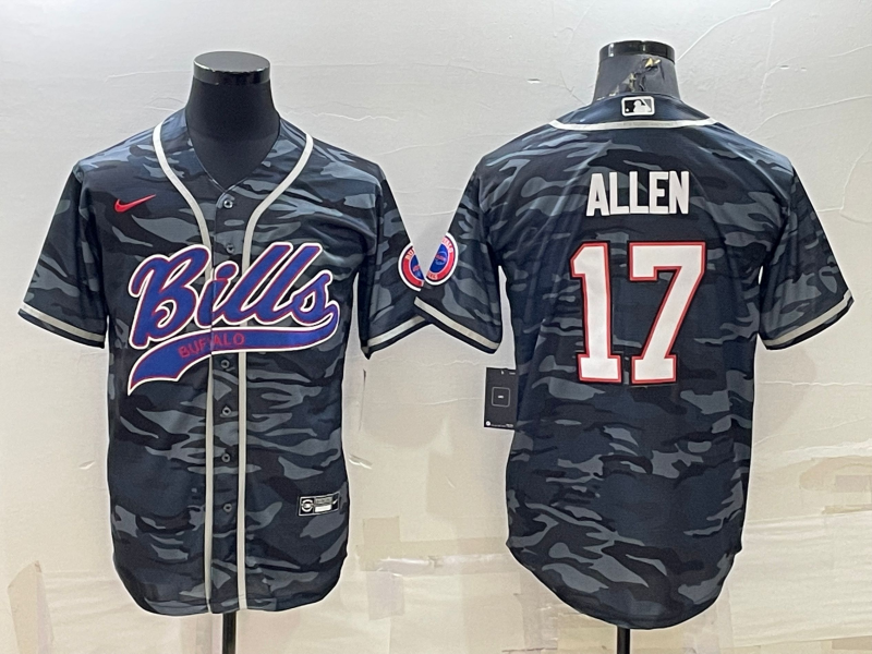 Men's Buffalo Bills Blank #17 Josh Allen Grey/Navy Camo With Patch Cool Base Stitched Baseball Jersey